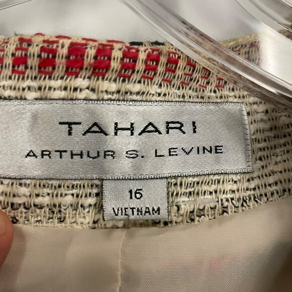 TAHARI Womens Textured Striped Blazer Open Front Cream/Multi Size 16 Pockets - Picture 8 of 9